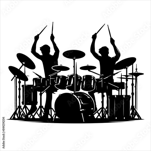 Men Rock Drummer Silhouette Vector, drum set silhouette vector art illustration