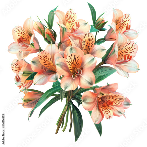 Alstroemeria Bouquet Isolated on Transparent or White Background, PNG photo