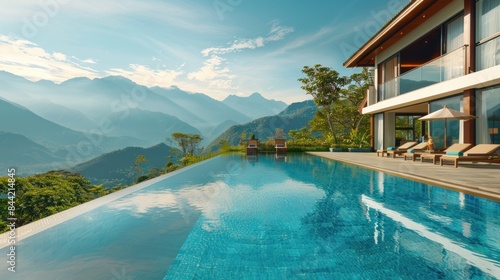 Luxury hotel resort with pool panorama view mountains