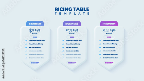 Business price chart template, Web banner checklist template design. Design a price list comparison table.