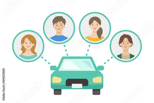 車をシェアするイメージのイラスト