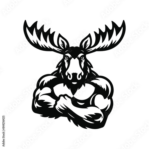 Moose Animal black silhouette vector with white color background