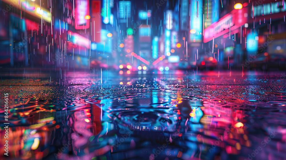 Rain soaked streets with reflections of neon lights Rain soaked streets with reflections of neon lights