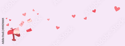 Trendy cute post card flyer, creative romantic mail banner with heart and mailbox, modern craft letter design, cartoon love flying envelope concept, flat handmade postcard template,