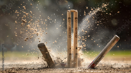 Cricket stumps hit by a ball