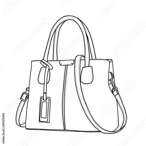Purses and Handbags for Women Shoulder Tote Bags Top Handle Satchel Line art, Suitable for your custom women handbags design, outline vector doodle illustration side view, isolated on white background