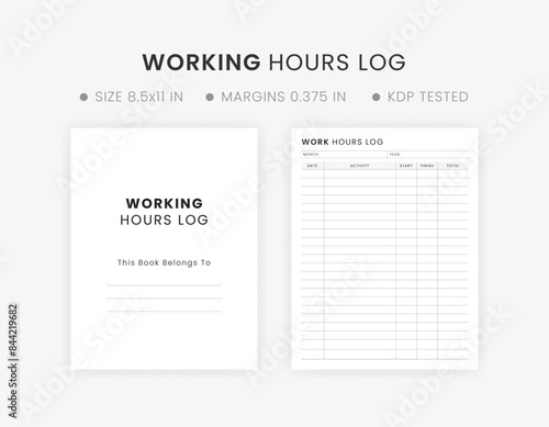 Working Hours Log Sheet Printable, Work Time Tracker Template, Minimalist Activity Tracker, Time Spent, Task Tracker