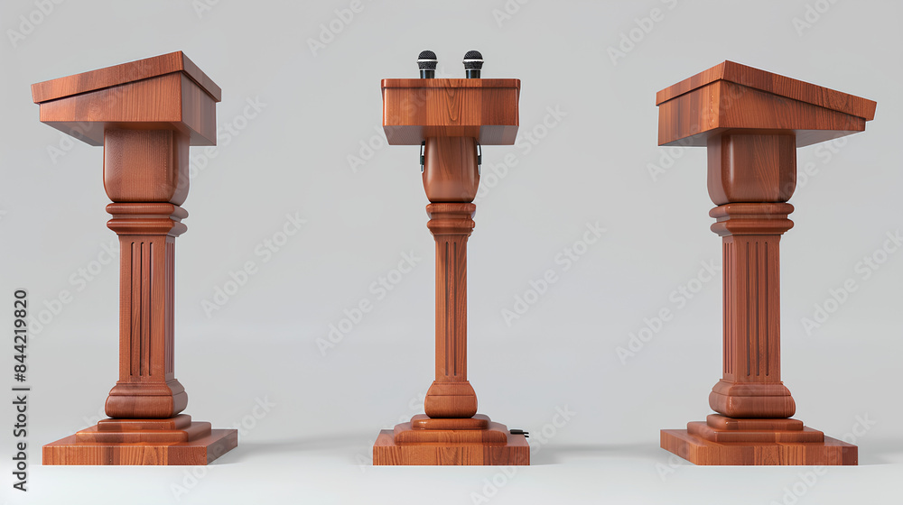 brown wood speech stand and microphone - Podium set - lectern collection - various shapes and angles brown wood speech stand and microphone - Podium set - lectern collection - various shapes and angles