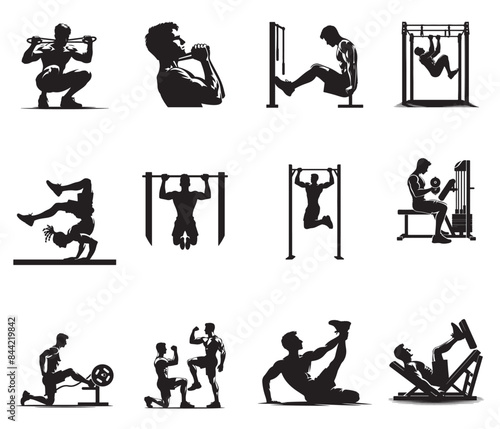 Vector silhouettes of GYM Set, a man doing Exercise
