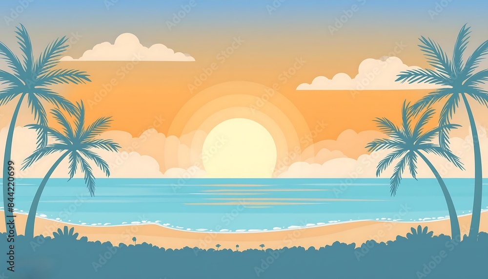 Fototapeta premium sunset tropical beach illustration