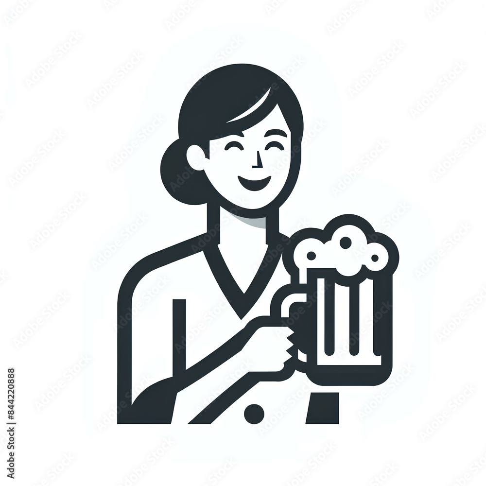 Black vector logo of a person holding a beer mug on a white background. Black vector logo of a person holding a beer mug on a white background.