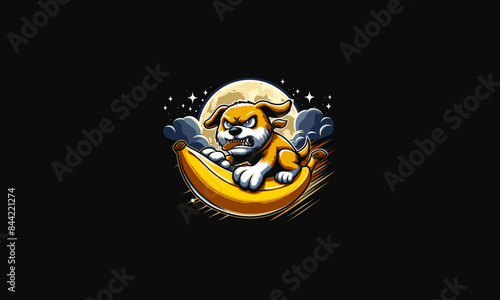 dog cute riding banana vector illustration flat design