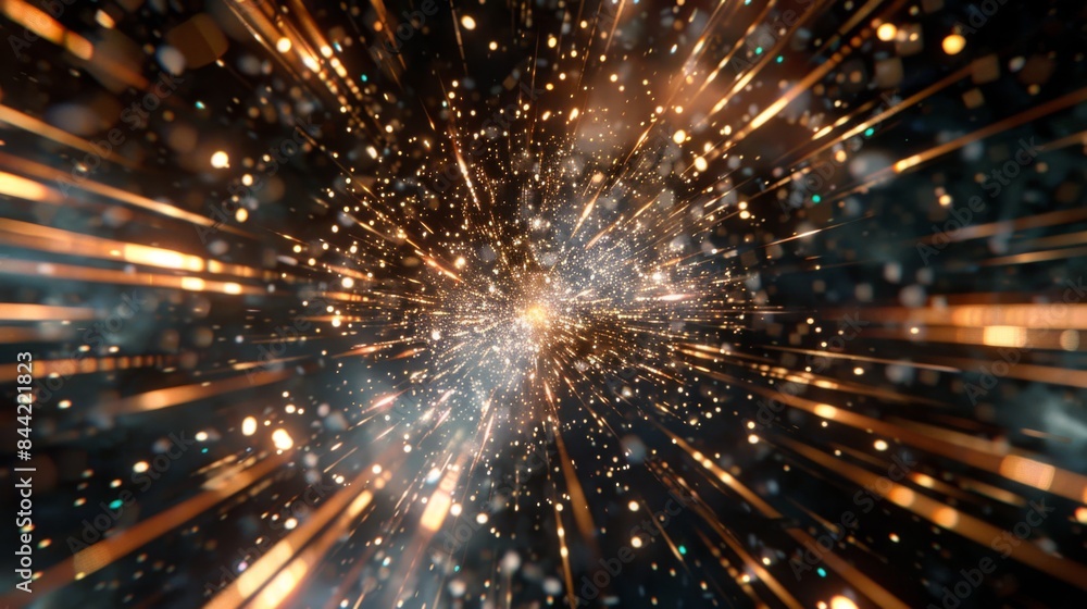 Explosion of geometric particles in various sizes and shapes, dynamic and energetic background Explosion of geometric particles in various sizes and shapes, dynamic and energetic background