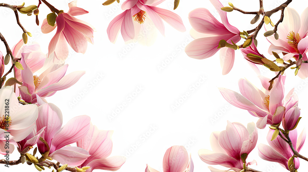 Fototapeta premium Magnolia border frame backgrounds pattern flower