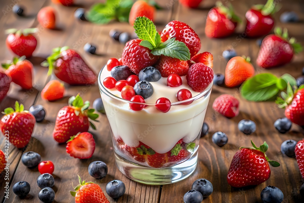 A delicious and healthy parfait made with fresh strawberries, blueberries, and raspberries. A delicious and healthy parfait made with fresh strawberries, blueberries, and raspberries.