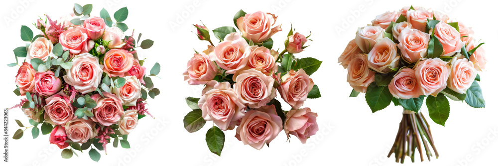 Beautiful Rose Flowers Bouquet for Weddings Set Isolated on Transparent or White Background, PNG Beautiful Rose Flowers Bouquet for Weddings Set Isolated on Transparent or White Background, PNG