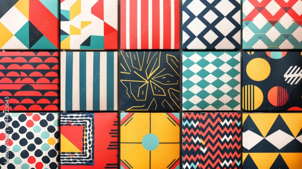 Clean and simple geometric patterns in vibrant colors, perfect for modern graphic designs Clean and simple geometric patterns in vibrant colors, perfect for modern graphic designs
