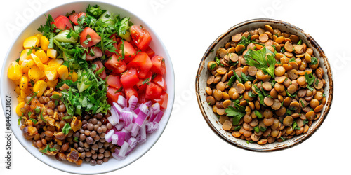 Cooked Lentils Bowl: Plant-Based Protein Set Isolated on Transparent or White Background, PNG © Custom Media