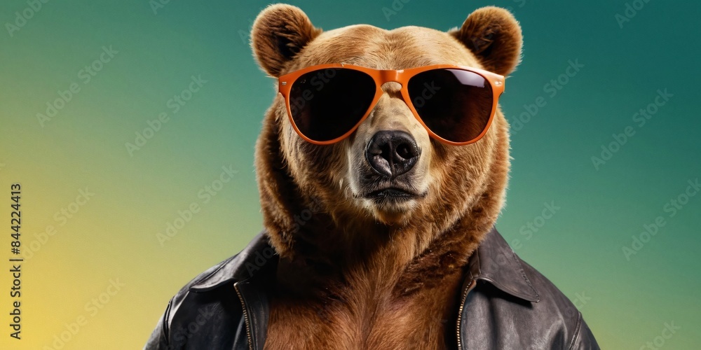 Bear with Sunglasses on a Solid Background, Featuring Ample Copy Space Bear with Sunglasses on a Solid Background, Featuring Ample Copy Space