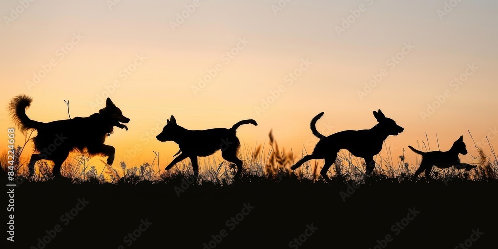 Silhouette of pets in motion on a clean, modern backdrop. Silhouette of pets in motion on a clean, modern backdrop.