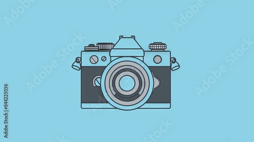 Simple line art of a camera, symbolizing capturing memories and experiences.