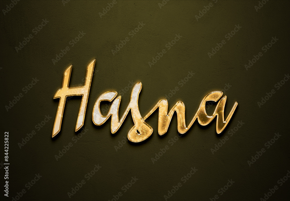 Old gold text effect of name Hasna with 3D glossy style Mockup. Old gold text effect of name Hasna with 3D glossy style Mockup.