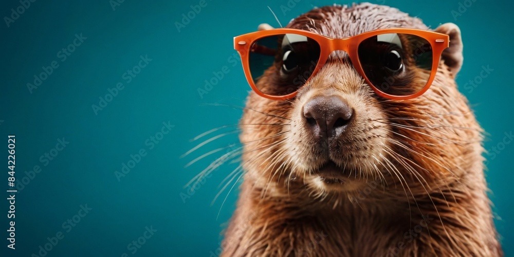 Beaver with Sunglasses on a Solid Background, Featuring Ample Copy Space
Beaver with Sunglasses on a Solid Background, Featuring Ample Copy Space