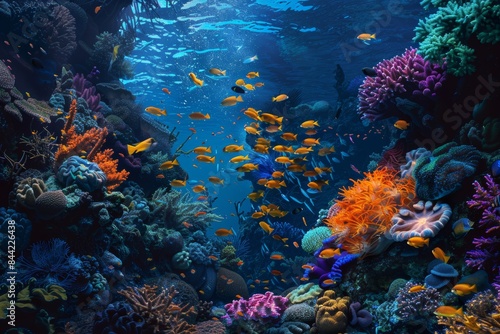 Lively underwater ecosystems with vibrant coral reefs and diverse exotic fish species © Yevhen
