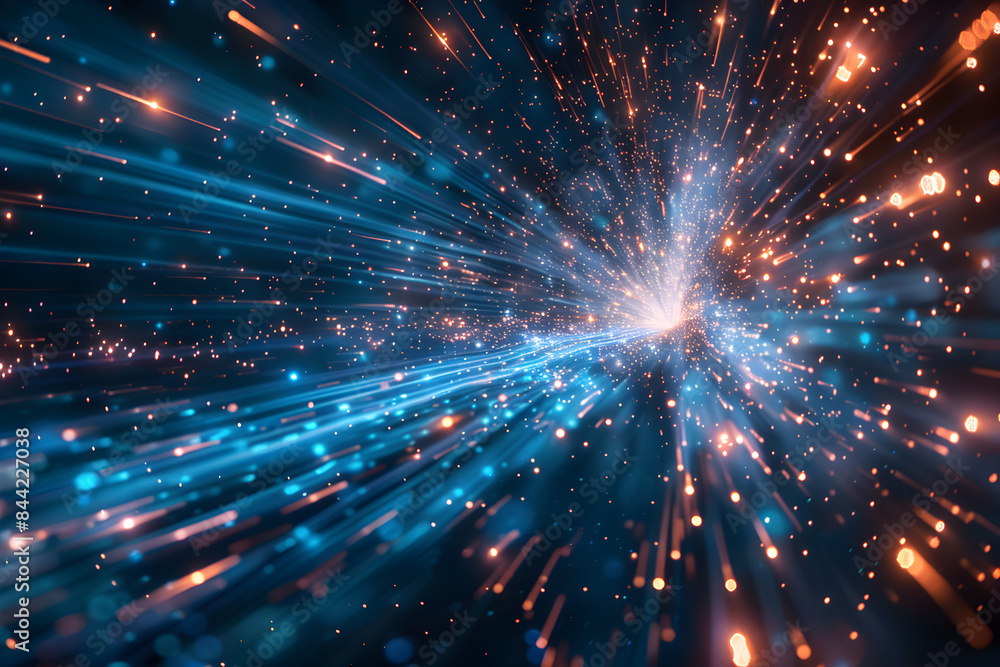 burst of light with blue hues moving and flying burst of light with blue hues moving and flying