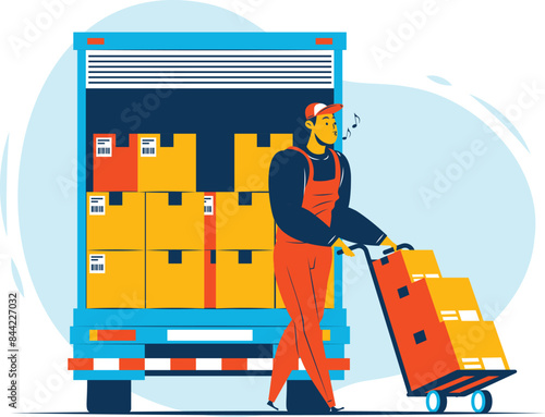Delivery man unloading boxes from truck for shipping