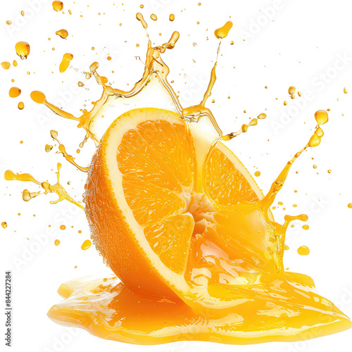 Foto A juicy orange with splashes of orange juice, isolated on transparent background