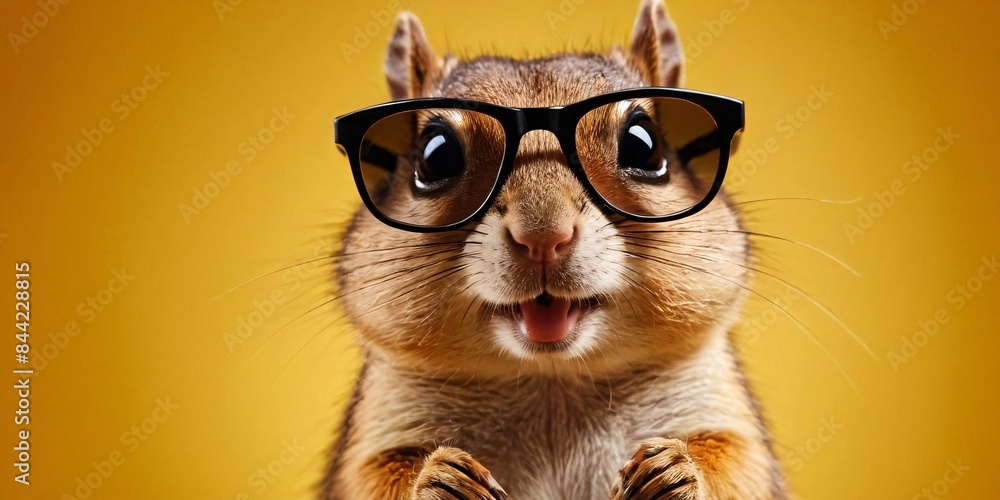 Chipmunk with Sunglasses on a Solid Background, Featuring Ample Copy Space
Chipmunk with Sunglasses on a Solid Background, Featuring Ample Copy Space