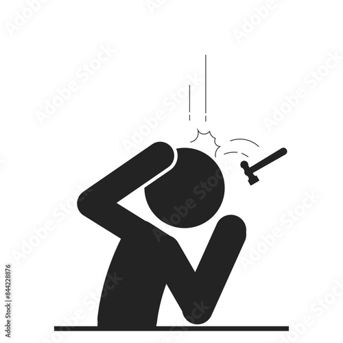 Isolated pictogram safety sign hammer falling on head use for safety, danger, caution, alert falling objects sign in engineering construction purpose