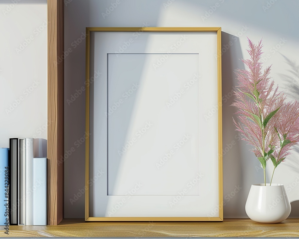 Minimalist Frame and Decor on Wooden Shelf Minimalist Frame and Decor on Wooden Shelf