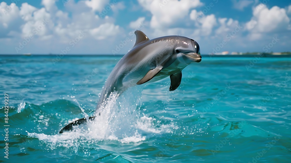 Naklejka premium dolphin jump out of the water in sea