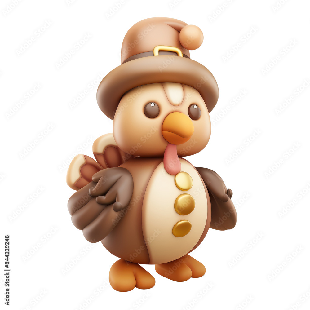 A 3d cartoon turkey with a pilgrim hat on its head as a thanksgiving icon A 3d cartoon turkey with a pilgrim hat on its head as a thanksgiving icon