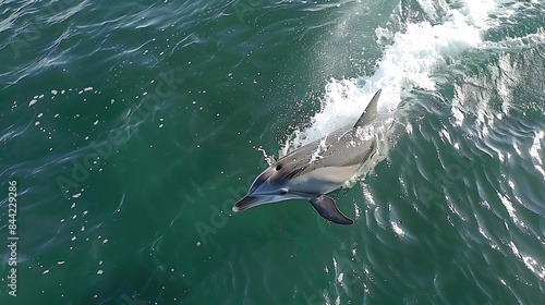 Dolphin jumping out of water top view