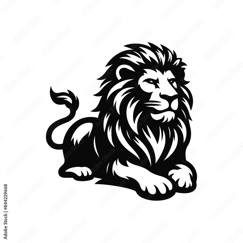 Fototapeta premium Lion Animal black silhouette vector with white color background