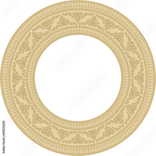 Vector gold round Yakut ornament. Endless circle, border, frame of the northern peoples of the Far East.