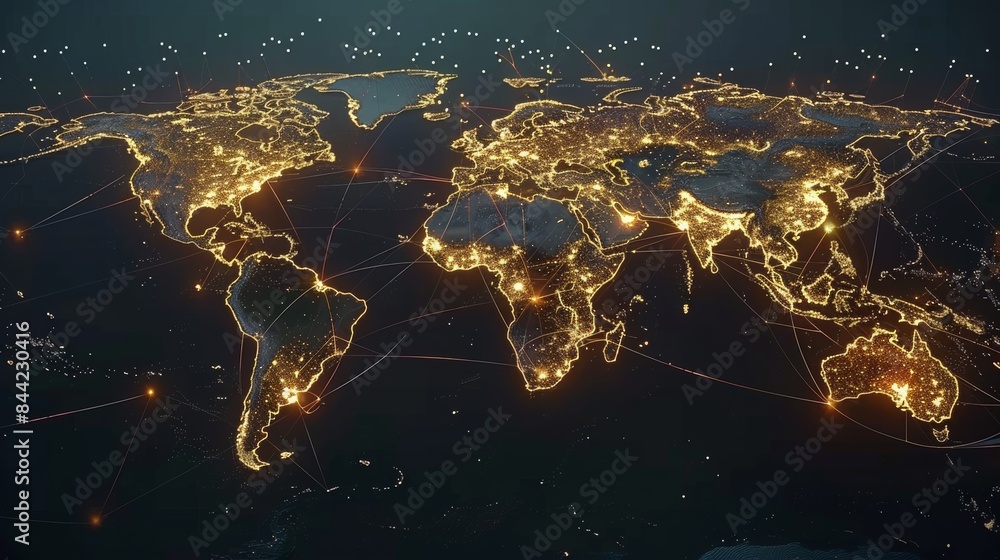 Digital World Map with Data Connection Digital World Map with Data Connection
