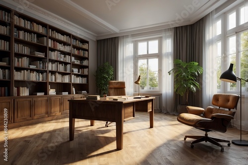 Wallpaper Mural Interior design of elegant study room with a lot of books, table and chair furniture Torontodigital.ca