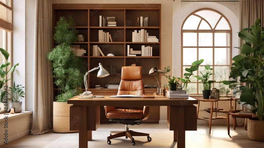 Interior design of elegant study room with a lot of books, table and chair furniture Interior design of elegant study room with a lot of books, table and chair furniture