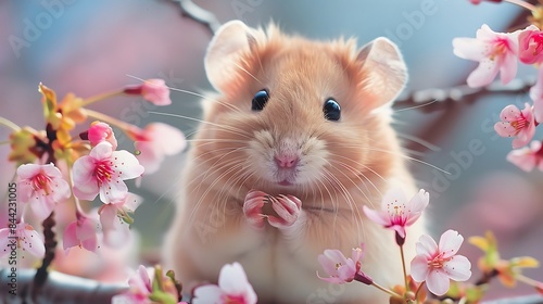 Golden Hamster with cherry blossoms © BLACK ADAM