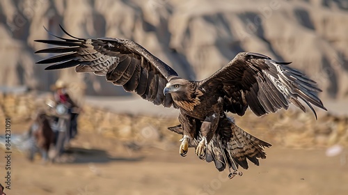 Greater spotted eagle during a desert falconry show photo