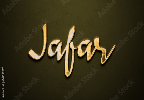 Fototapeta Old gold text effect of name Jafar with 3D glossy style Mockup.