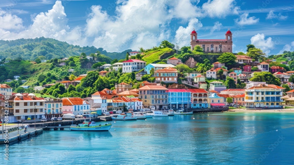 View of Saint George's harbor, capital of Grenada island AI generated