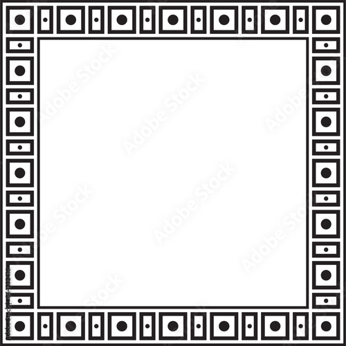 Vector monochrome native american folk ornament. Square border, frame of the peoples of America, Aztec, Incas, Maya