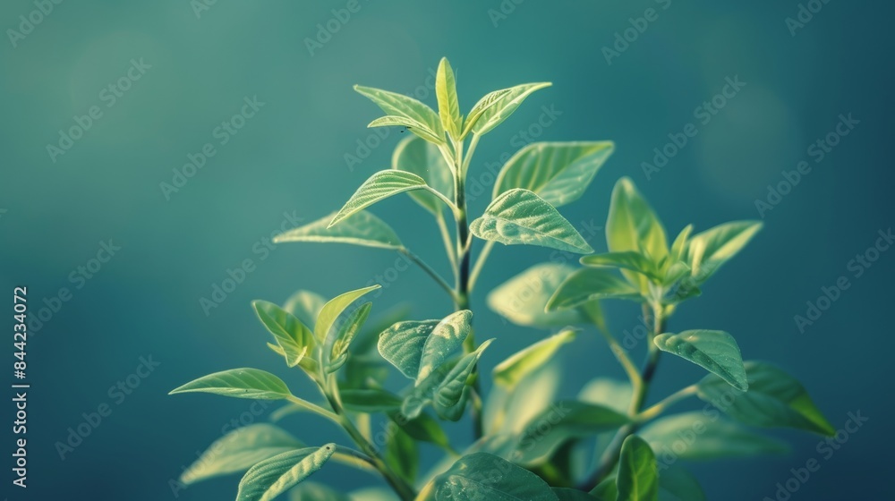 Close-up of green plant leaves against a blurred blue-green background, showcasing fresh growth and natural beauty. Close-up of green plant leaves against a blurred blue-green background, showcasing fresh growth and natural beauty.