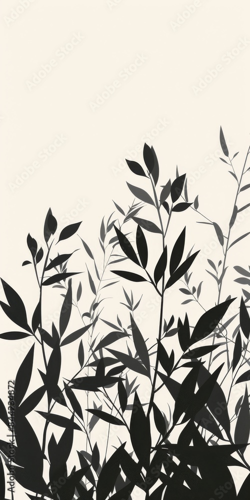 Silhouette of plants on a minimalist modern background. Silhouette of plants on a minimalist modern background.