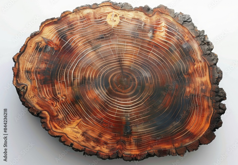Cross-section of a tree trunk showing its growth rings and the detailed texture of the wood grain Cross-section of a tree trunk showing its growth rings and the detailed texture of the wood grain